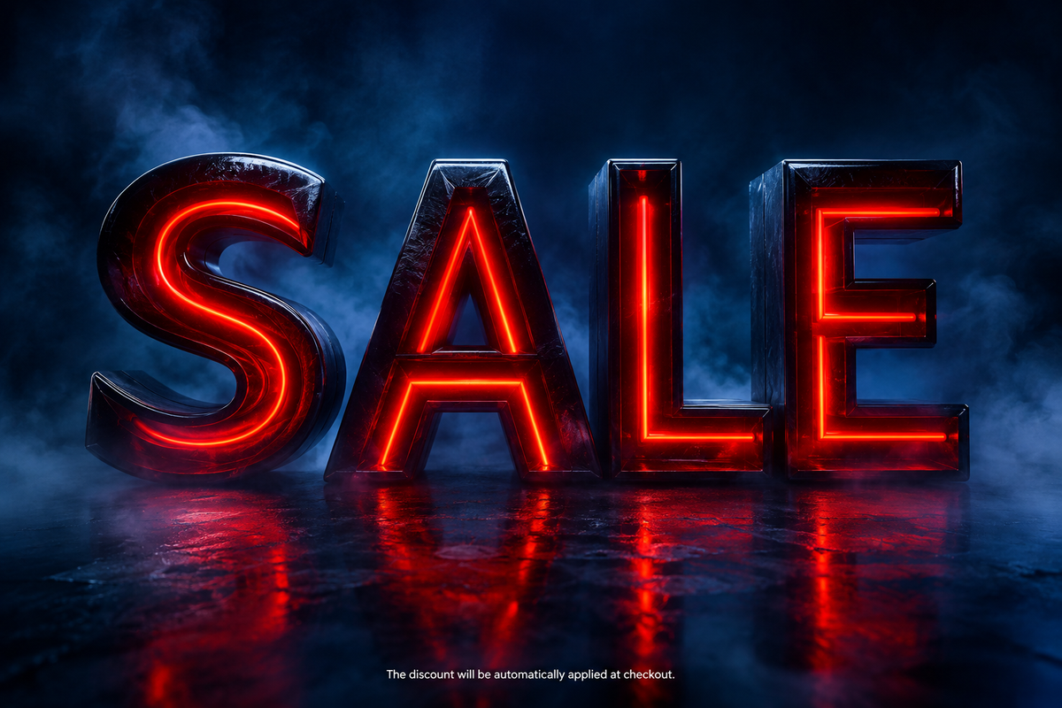 3D SALE-afbeelding met rode lichtlijnen en disclaimer
