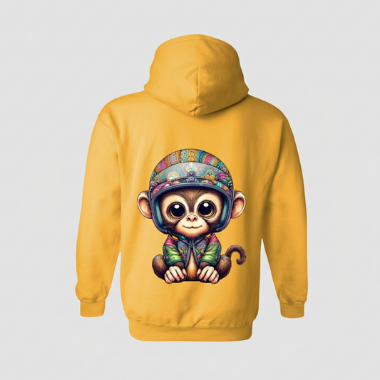 Gele hoodie met aapprint