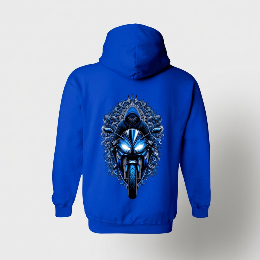 Ghost-mannequinvoorbeeld van de blauwe hoodie met neutrale achtergrond