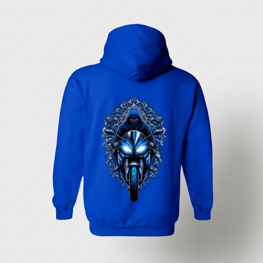 Ghost-mannequinvoorbeeld van de blauwe hoodie met neutrale achtergrond