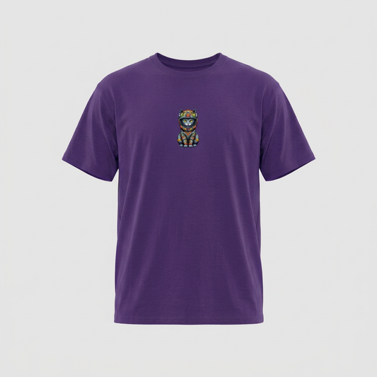 Paars T-shirt met kleine kattenprint