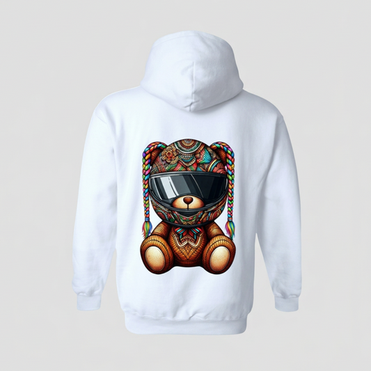 Witte hoodie met vlechtprint, achteraanzicht